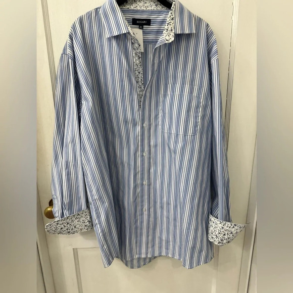 Bogari Men's Size XL Button Up Long Sleeve Shirt Strips‎ with Floral Accents - Picture 10 of 12